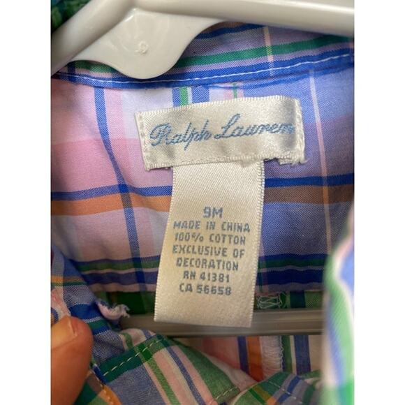 Ralph Lauren Baby Boys Plaid Button-Down Cotton Romper 9M - Picture 4 of 4